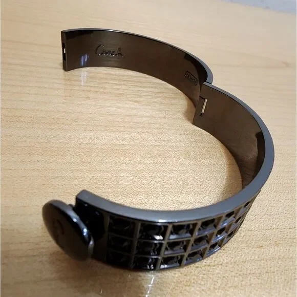 Coach Hinged Signature C and Black Crystal Bangle Bracelet - Picture 5 of 12